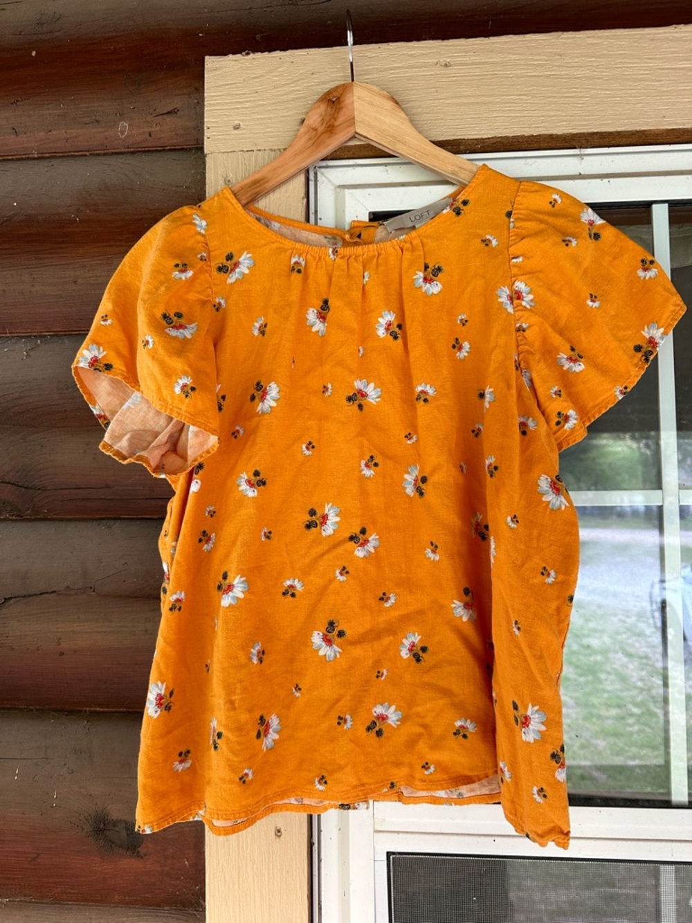 LOFT Linen Blend Floral Short Sleeve Top
